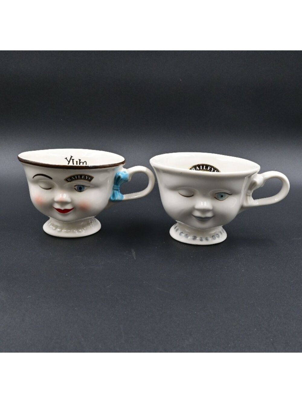 Baileys Winking Eye Face Cups Yum His & Hers Coffee Mugs Pair 1996 Vintage